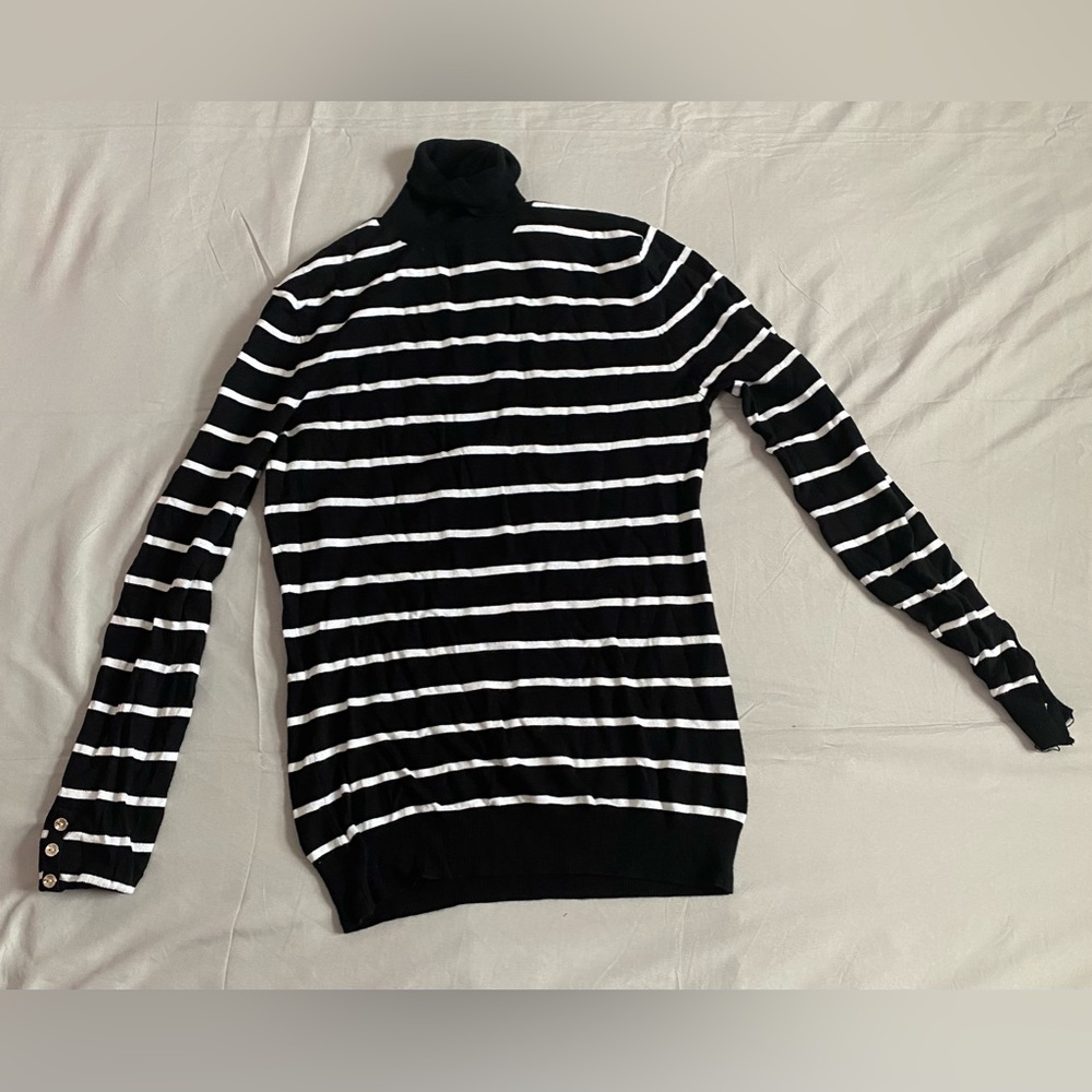 Black and white stripes turtleneck sweater